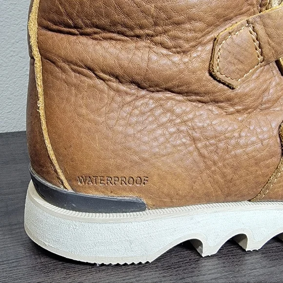 Sorel Kezar Waterproof Leather- Suede Tall Storm Sherpa Lined Laceup Boots Tan - Picture 3 of 8